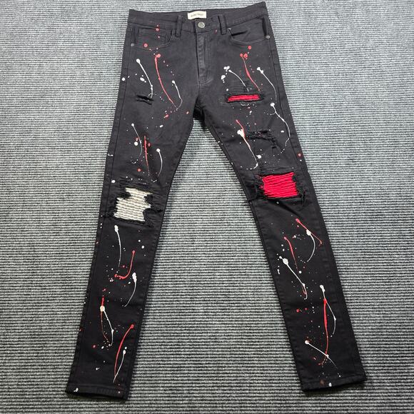 Blind Trust Jeans Men's 32x32 Black Paint Splatter Distressed Slim Stretch